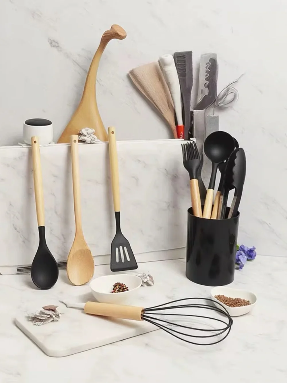🖤 12-Piece Black Silicone Kitchen Utensil Set